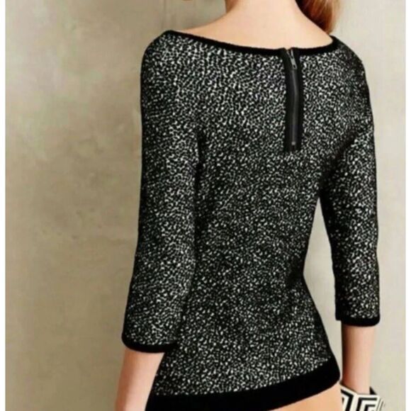Moth Anthropologie Sweater S Lana Black White Terry Cloth 3/4 Sleeve Zipper Back - Picture 2 of 10